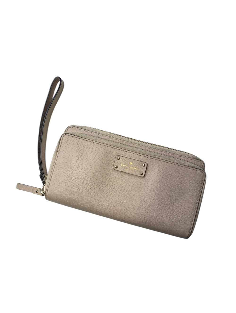 Kate Spade Beige Pebbled Leather Double Zip Wristlet Wallet Large Zip Around